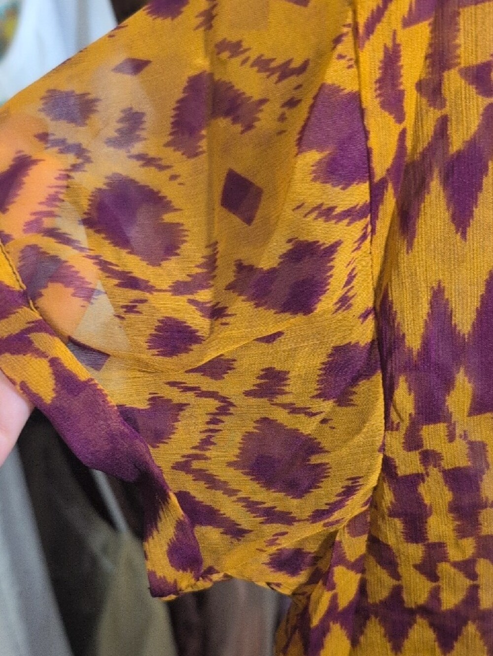 Angie Short-Sleeve Boho Button-Front Top in Mustard and Plum NWT - Picture 3 of 3